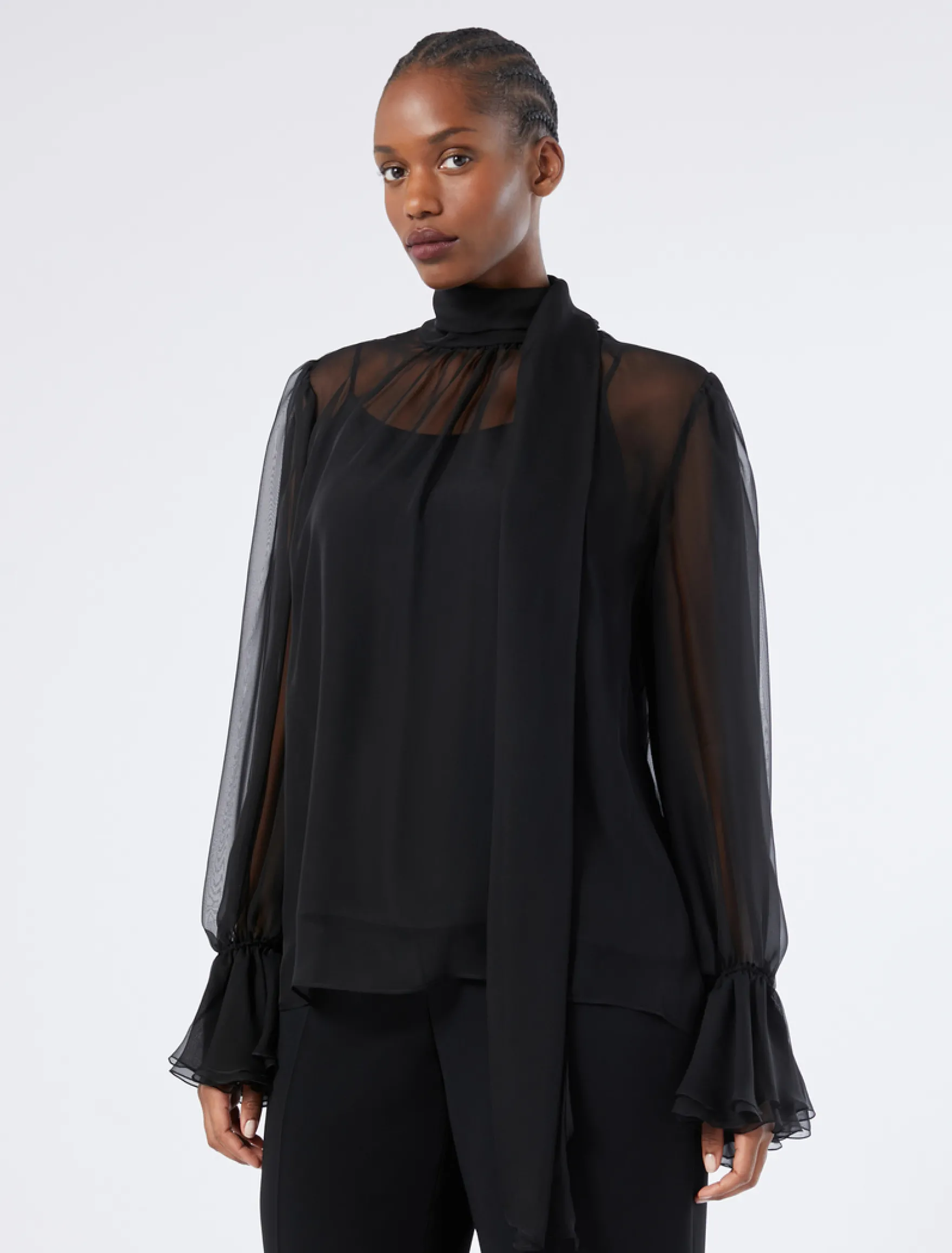 Blusa in chiffon di seta - NERO