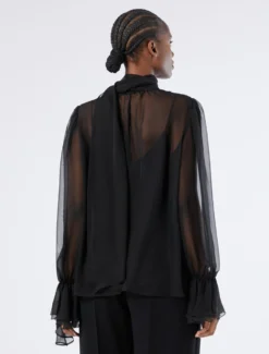 Blusa in chiffon di seta - NERO
