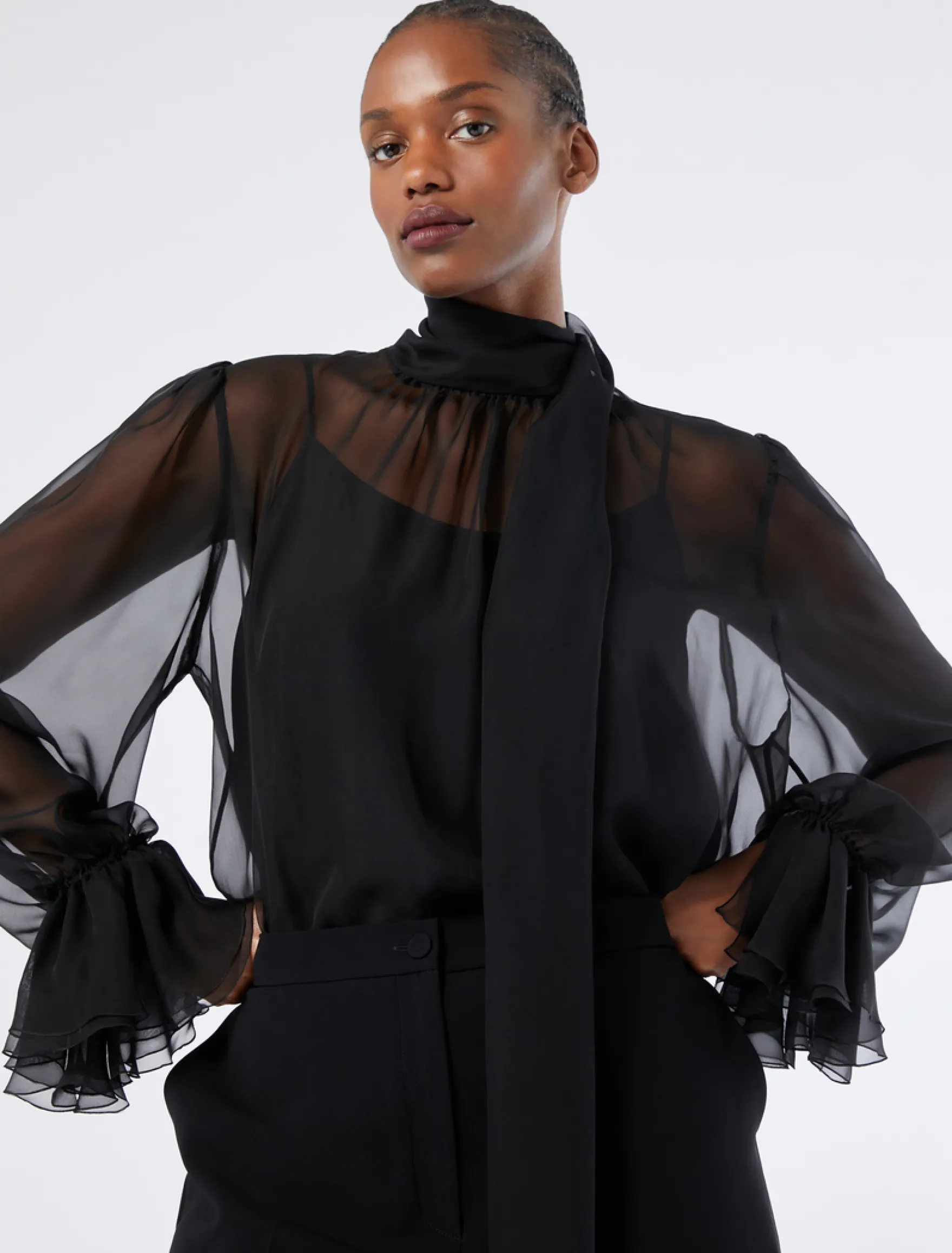 Blusa in chiffon di seta - NERO
