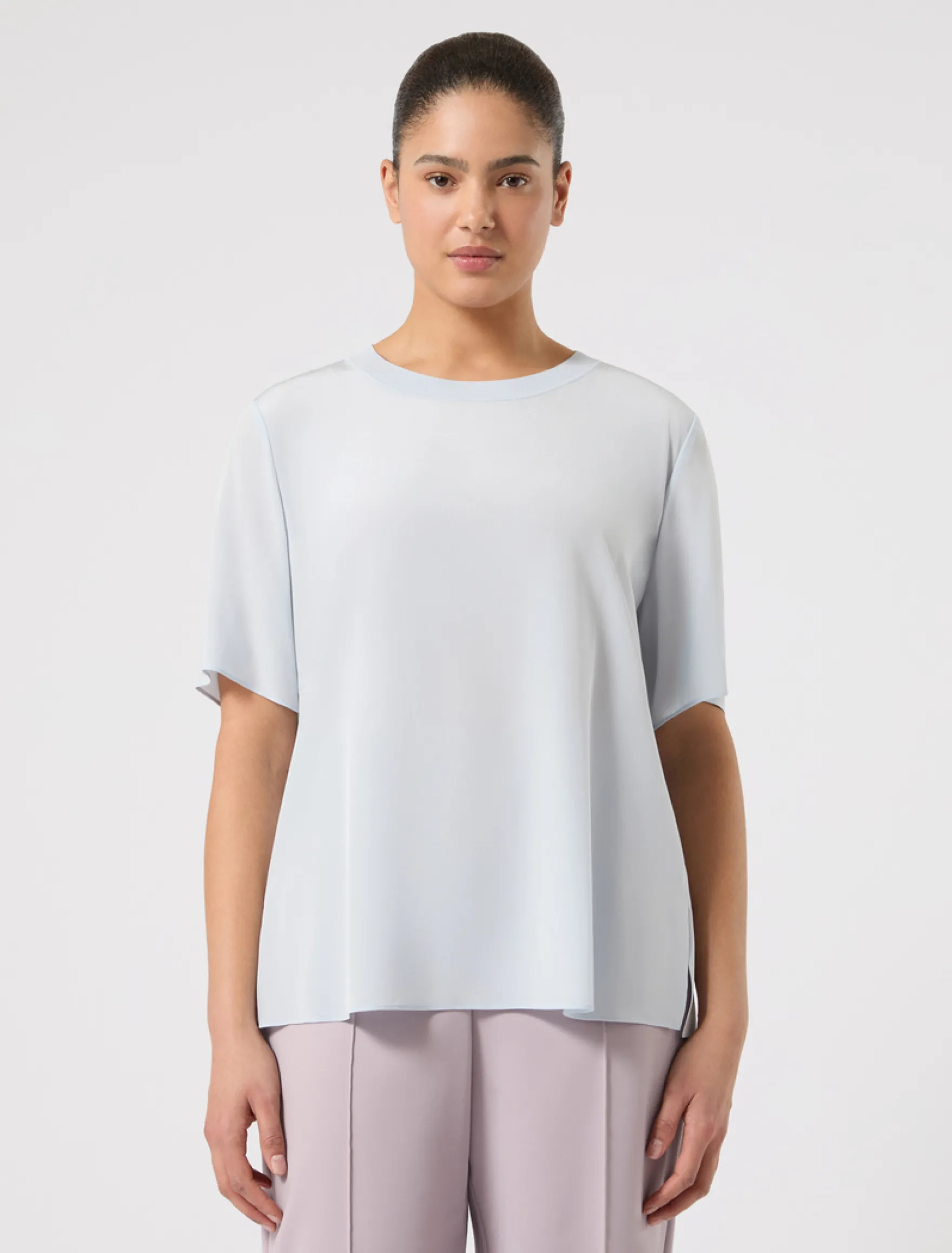 Blusa in crêpe de Chine di seta - AZZURRO