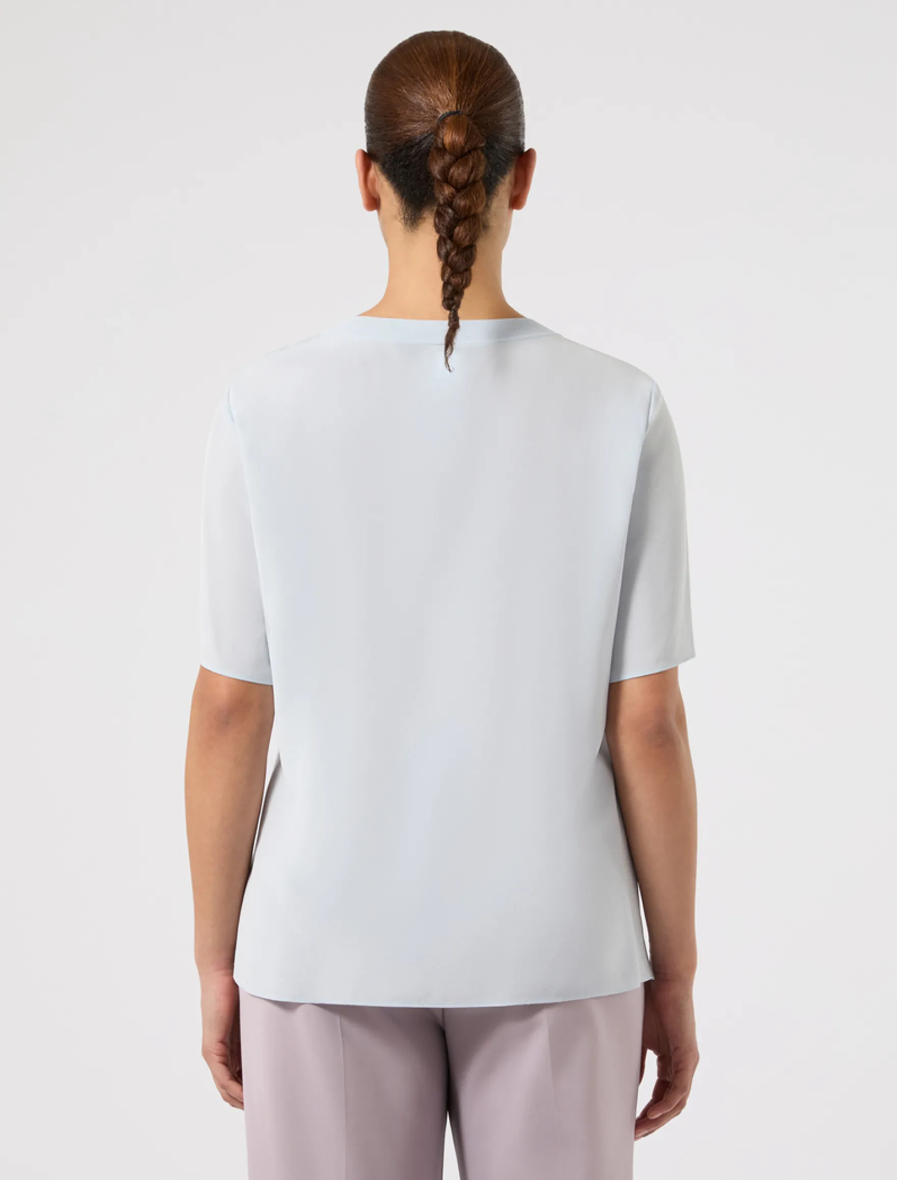 Blusa in crêpe de Chine di seta - AZZURRO