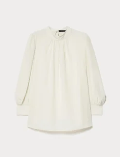 Blusa in crêpe de Chine di seta - BIANCO AVORIO
