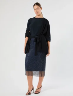 Blusa in crêpe de Chine di seta - BLU NOTTE