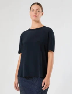 Blusa in crêpe de Chine di seta - BLU NOTTE