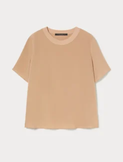 Blusa in crêpe de Chine di seta - CAMMELLO