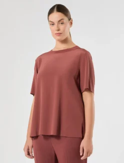 Blusa in crêpe de Chine di seta - MATTONE ROSSO