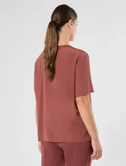 Blusa in crêpe de Chine di seta - MATTONE ROSSO