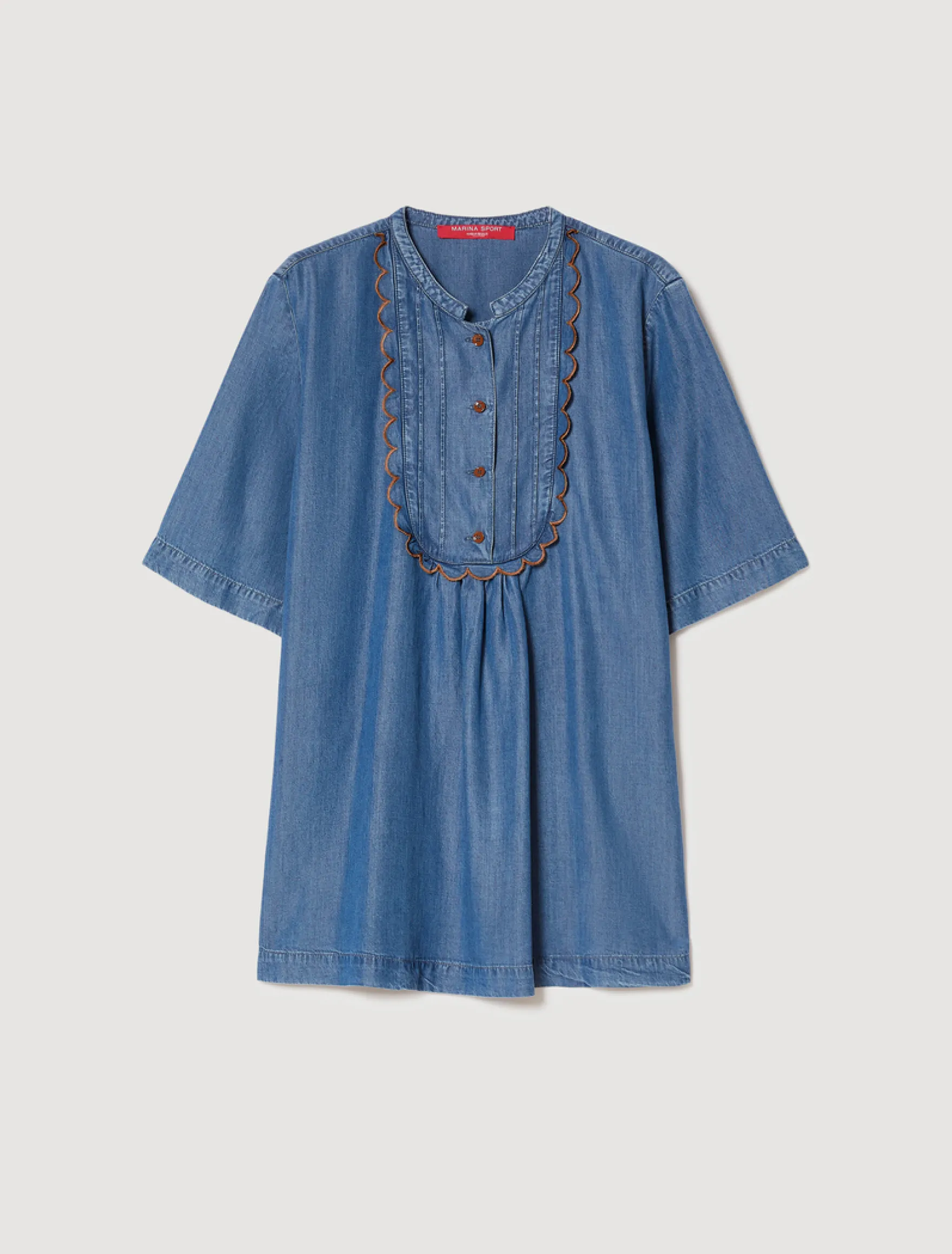 Blusa in denim con ricamo - BLU