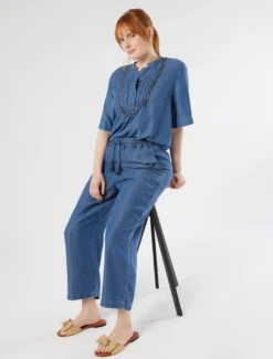 Blusa in denim con ricamo - BLU