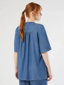 Blusa in denim con ricamo - BLU