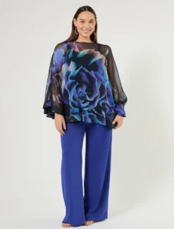 Blusa in georgette di pura seta - BLU