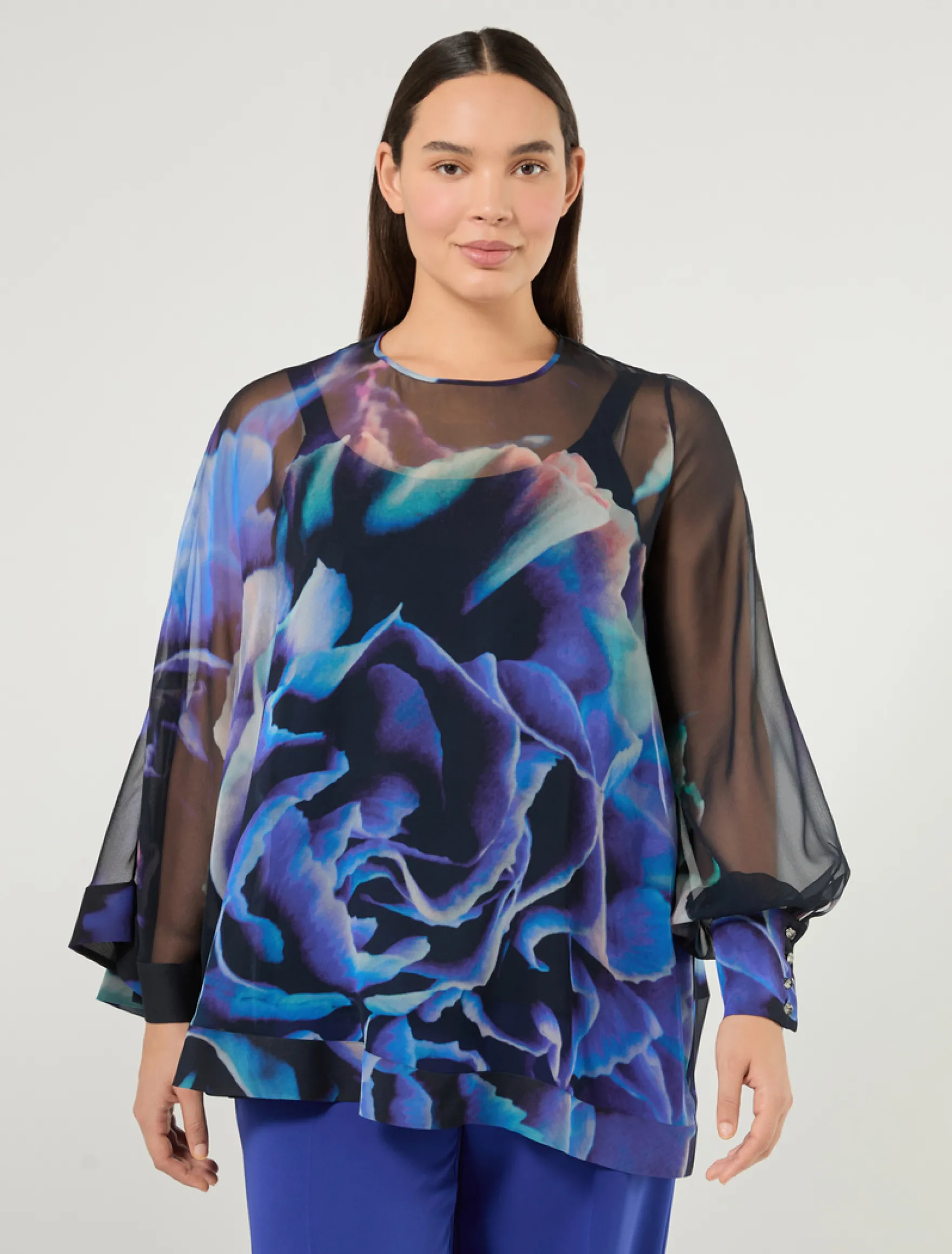 Blusa in georgette di pura seta - BLU
