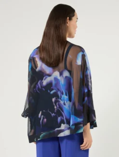 Blusa in georgette di pura seta - BLU