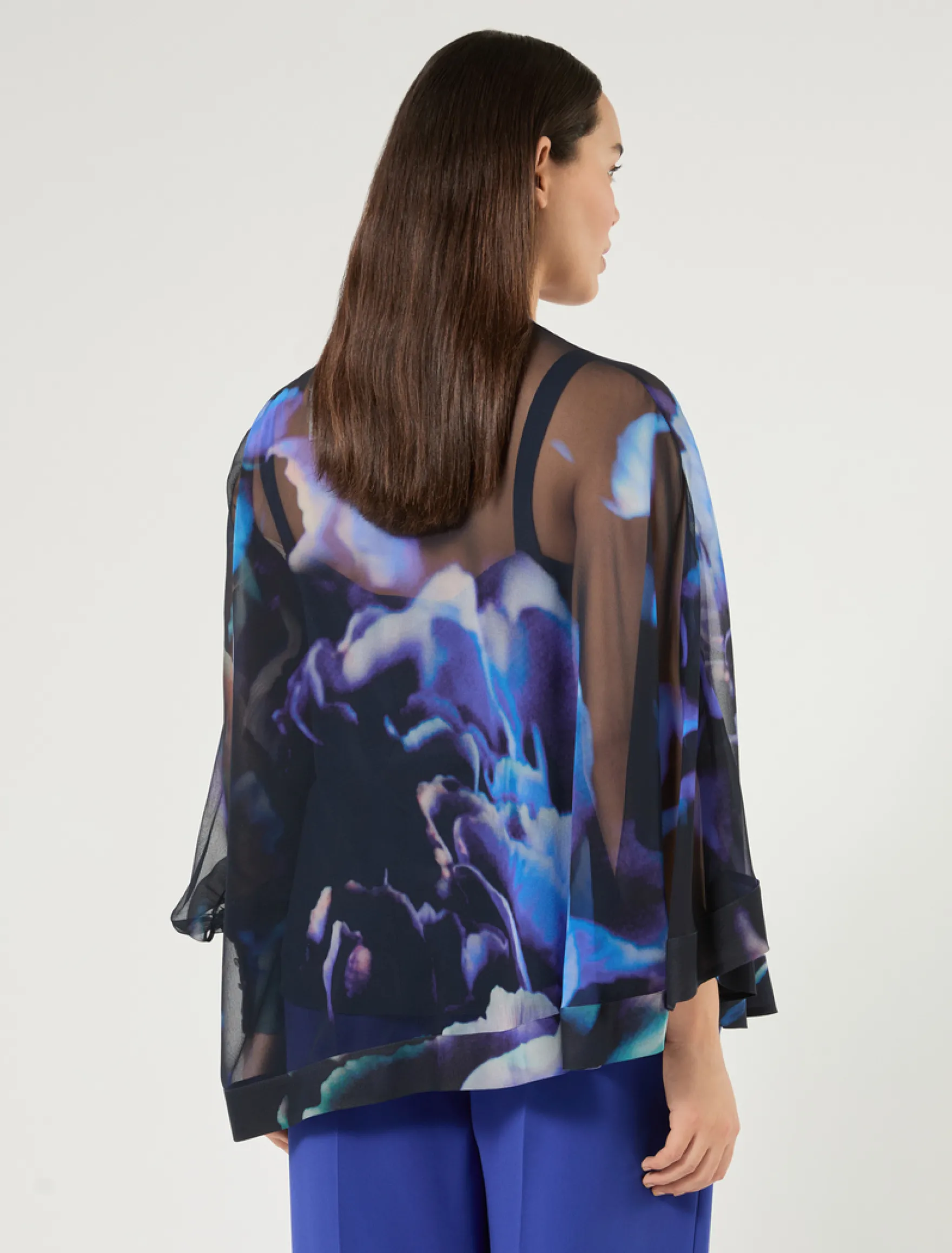 Blusa in georgette di pura seta - BLU