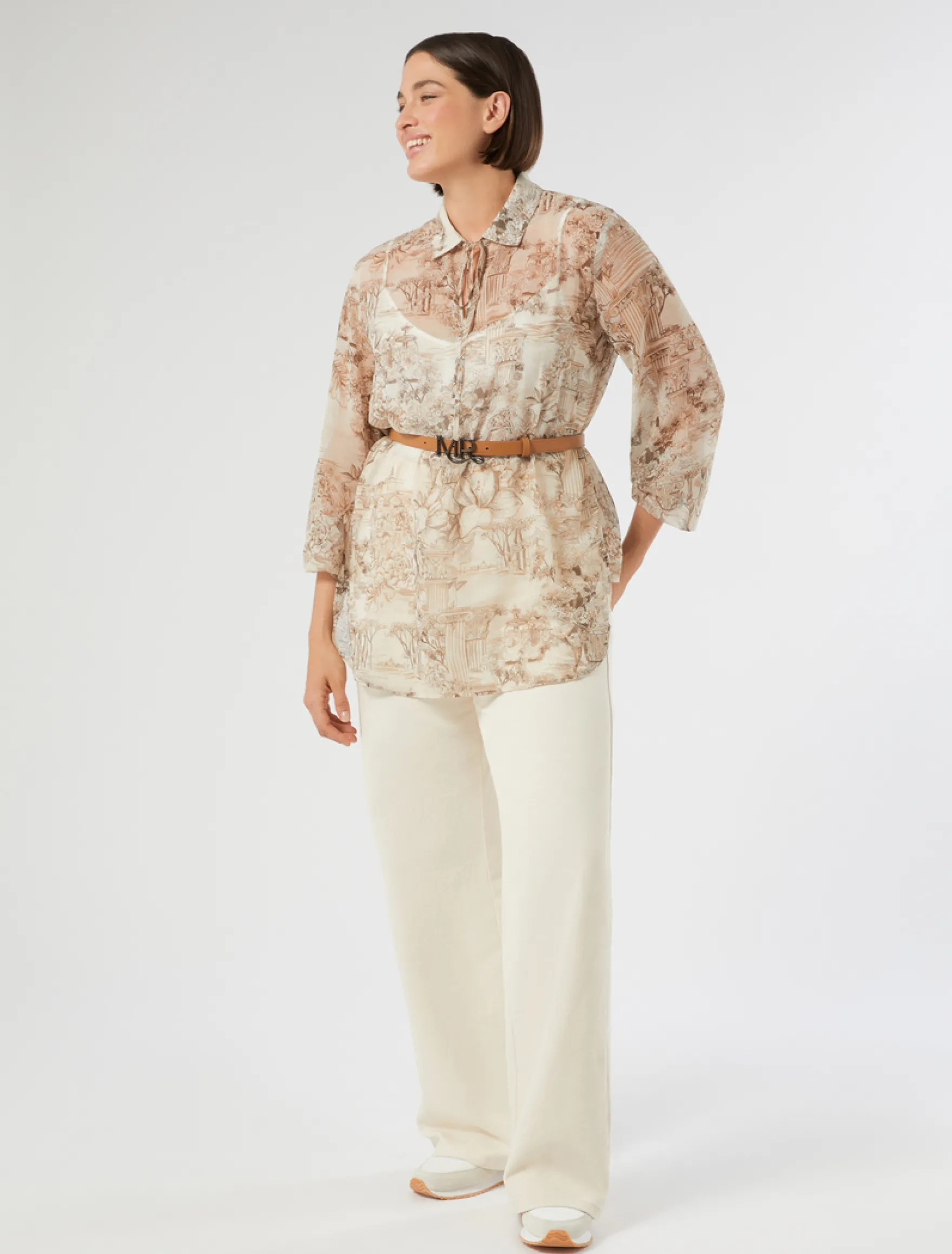 Blusa in georgette stampata - BIANCO