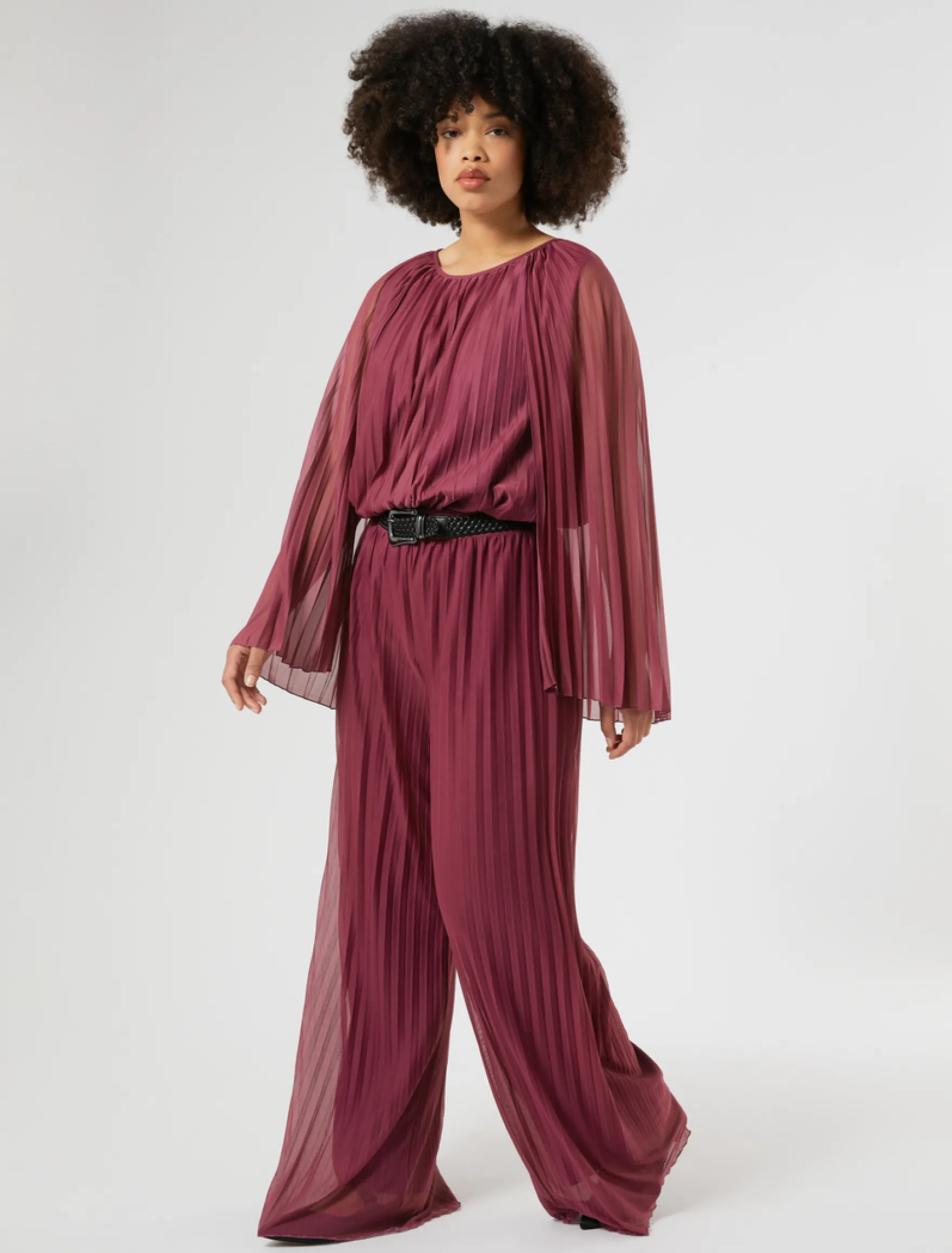 Blusa in jersey plissé - ROSA SCURO