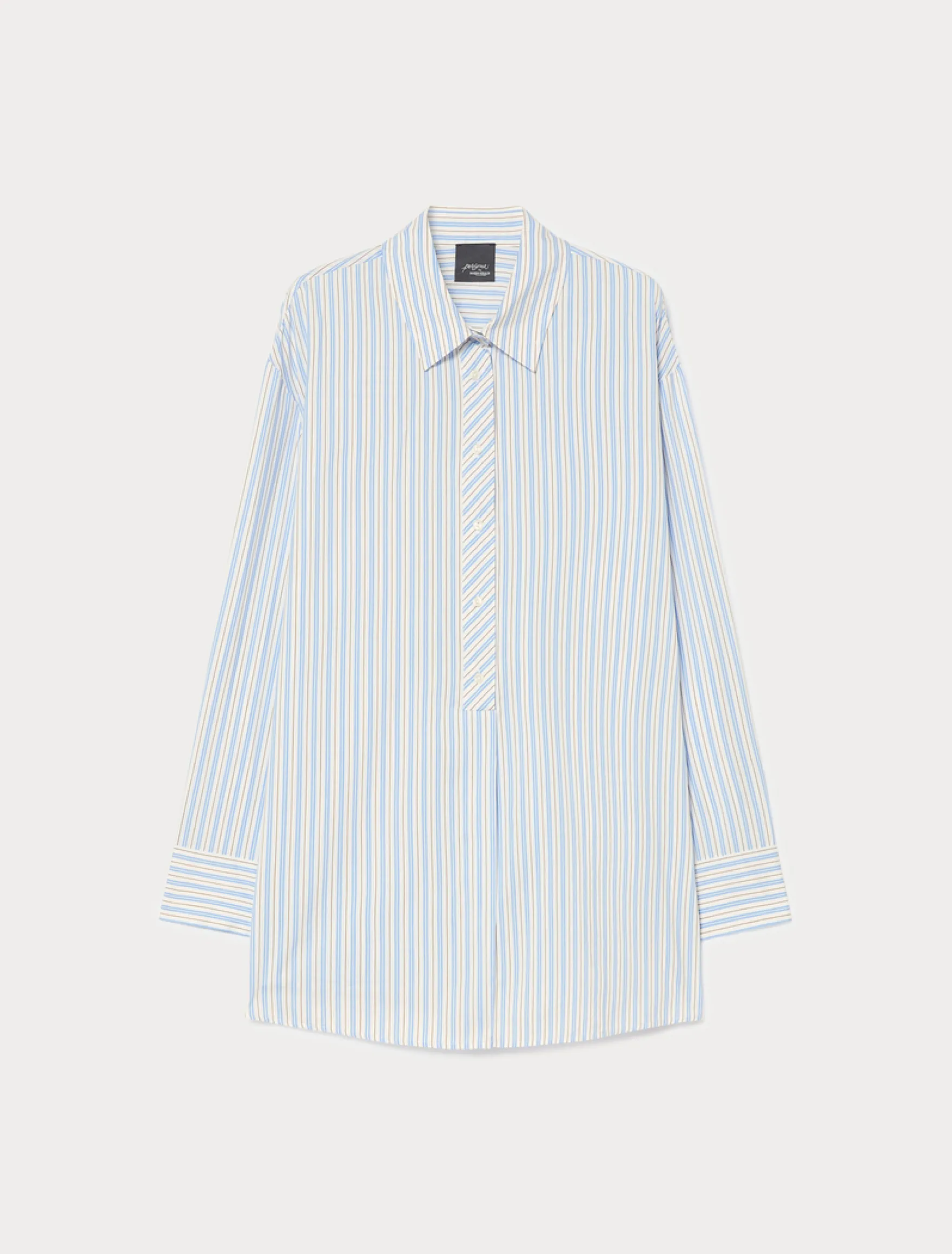 Blusa in misto cotone a righe - BIANCO