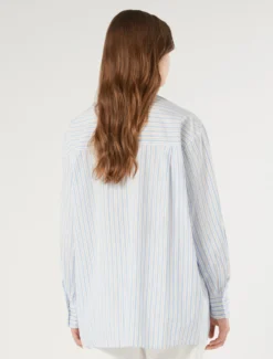 Blusa in misto cotone a righe - BIANCO
