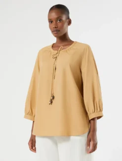Blusa in popeline di cotone - CAMMELLO