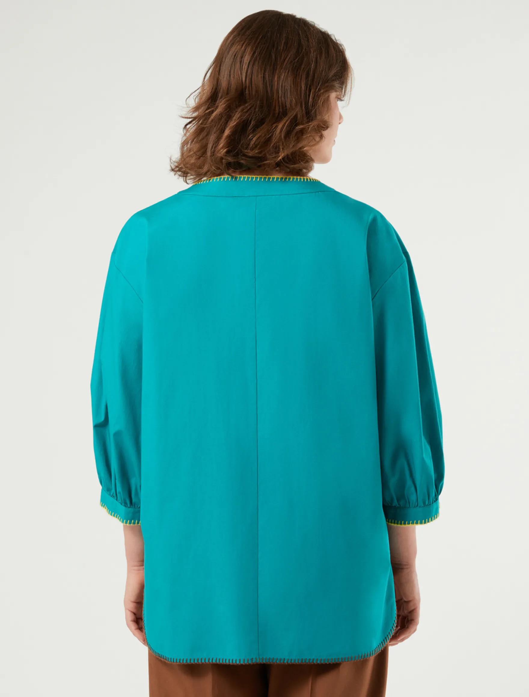 Blusa in popeline di cotone con ricami - PETROLIO