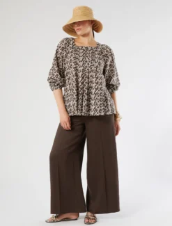 Blusa in popeline di cotone - MARRONE