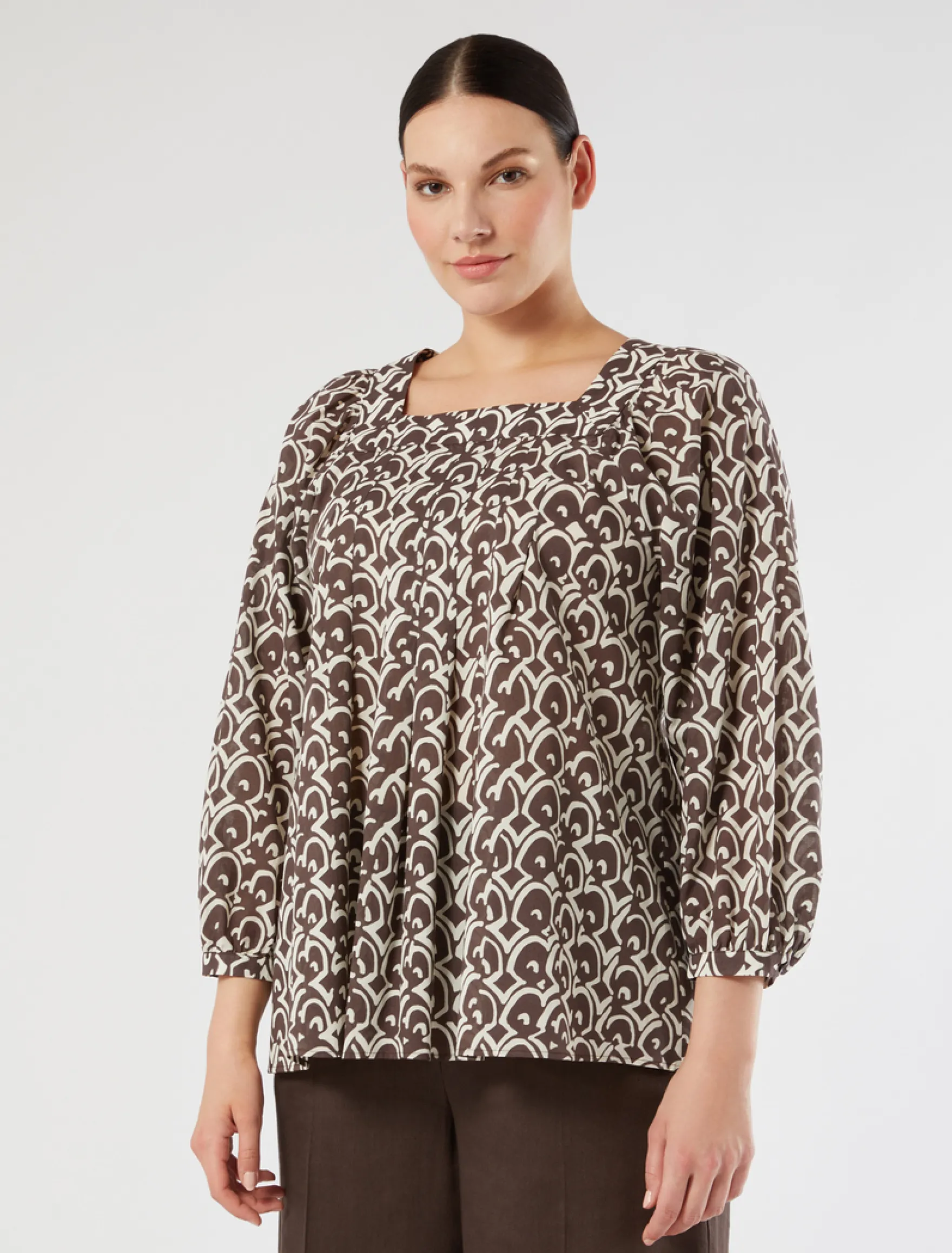 Blusa in popeline di cotone - MARRONE