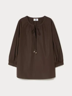 Blusa in popeline di cotone - MARRONE