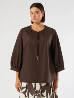 Blusa in popeline di cotone - MARRONE