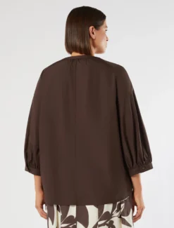 Blusa in popeline di cotone - MARRONE