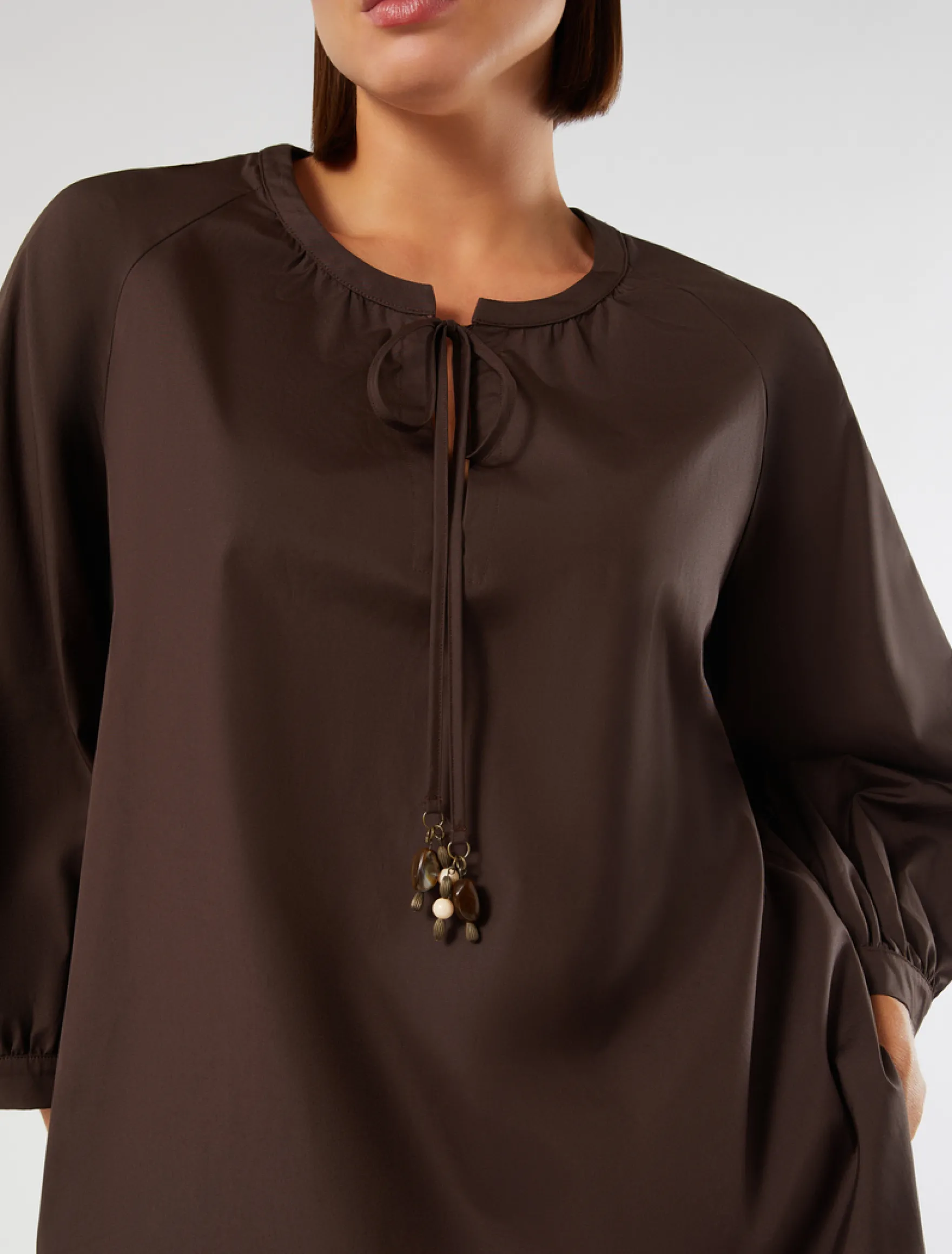 Blusa in popeline di cotone - MARRONE