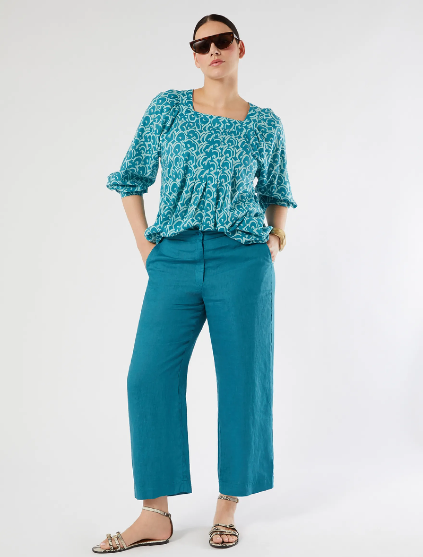 Blusa in popeline di cotone - VERDE