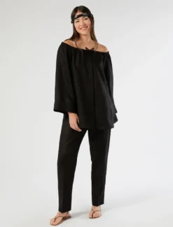 Blusa in puro lino - NERO