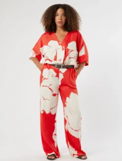 Blusa in raso stampato - ROSSO
