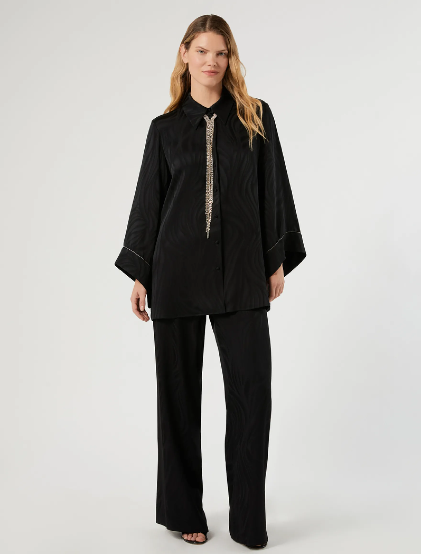 Blusa in satin jacquard - NERO