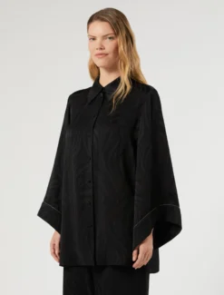 Blusa in satin jacquard - NERO