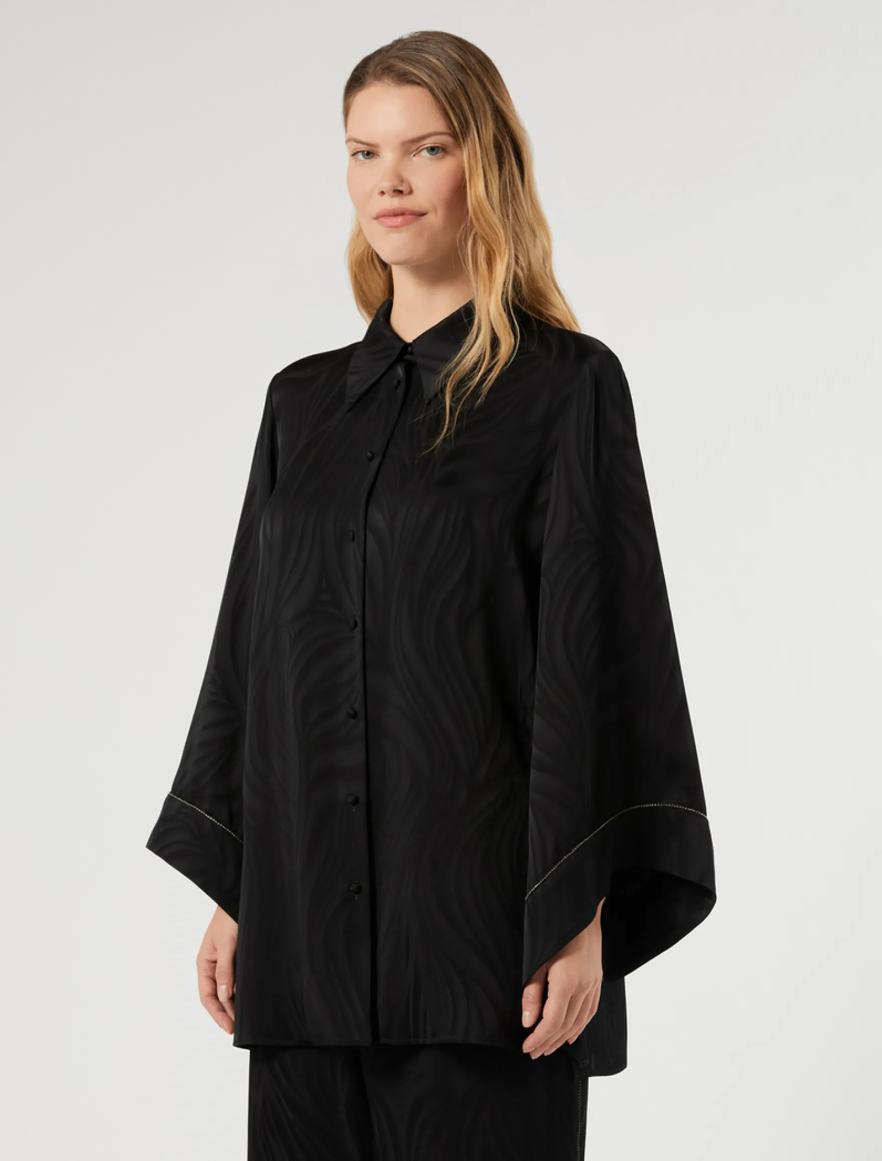 Blusa in satin jacquard - NERO