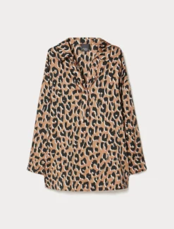 Blusa in twill stampato - CARAMELLO