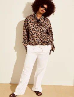 Blusa in twill stampato - CARAMELLO