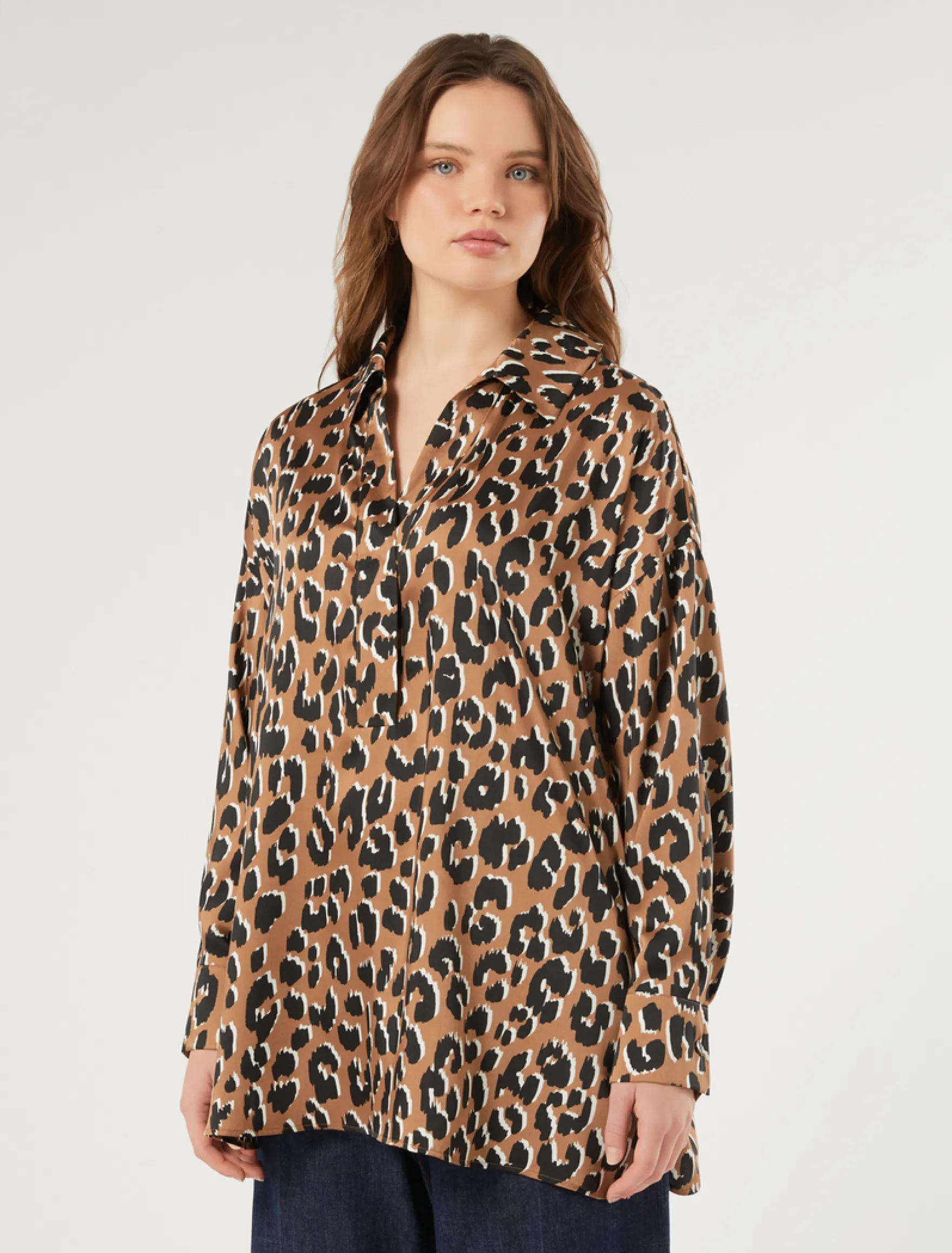 Blusa in twill stampato - CARAMELLO