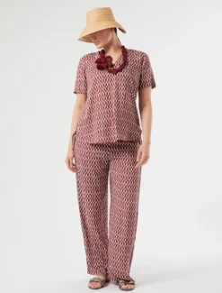 Blusa in viscosa con stampa - ROSSO MARRONE