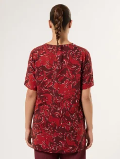 Blusa in viscosa con stampa - ROSSO MARRONE