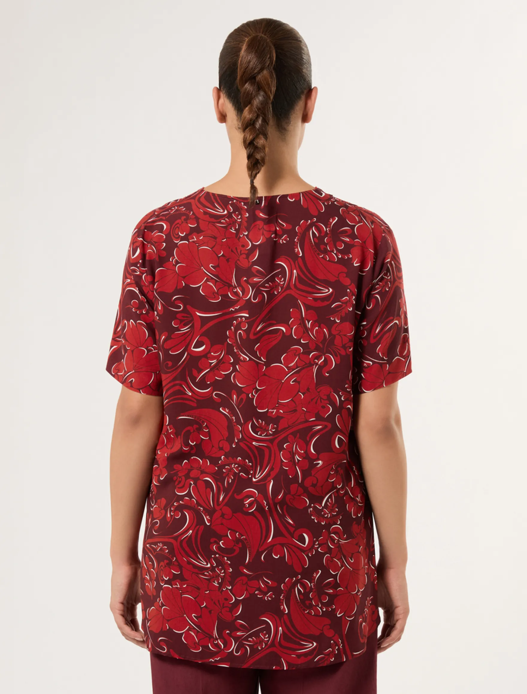 Blusa in viscosa con stampa - ROSSO MARRONE