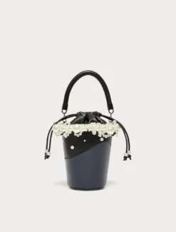 Borsa a secchiello con perle - NERO