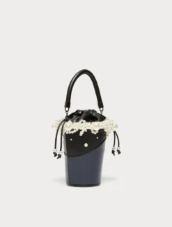 Borsa a secchiello con perle - NERO