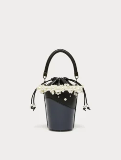 Borsa a secchiello con perle - NERO