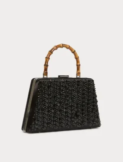Borsa clutch in raso con ricamo - NERO
