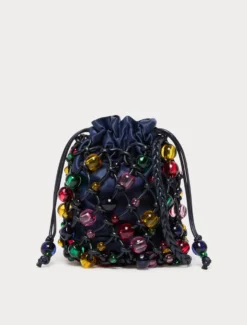 Borsa in cotone crochet con sfere - BLU NOTTE