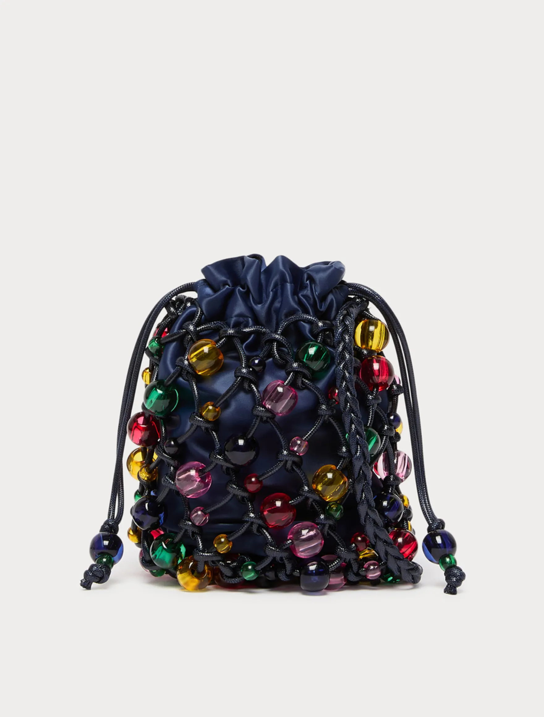 Borsa in cotone crochet con sfere - BLU NOTTE