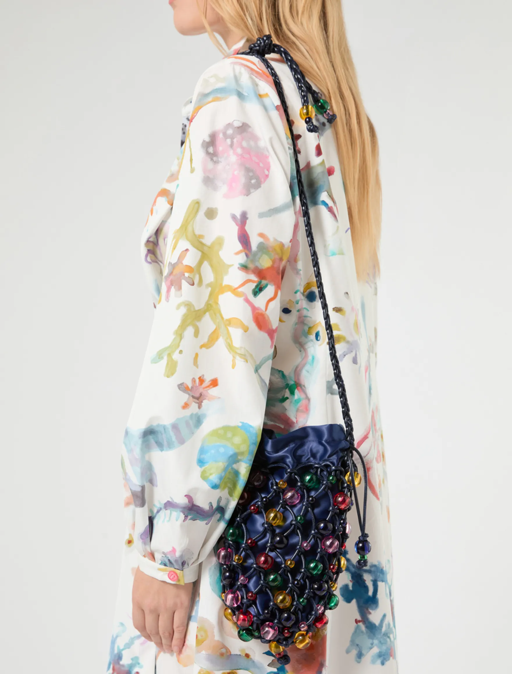 Borsa in cotone crochet con sfere - BLU NOTTE