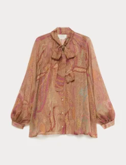 Camicia in chiffon di seta - CAMMELLO